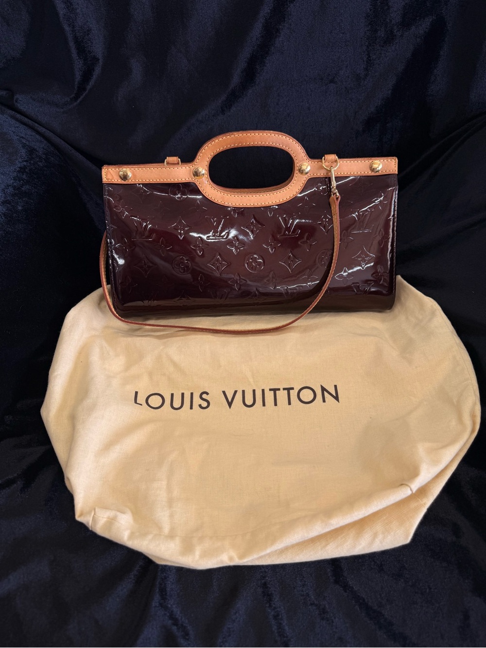 Louis Vuitton Patent Vernis Burgundy Shoulder & Top-Handle Bag with Tan Trim